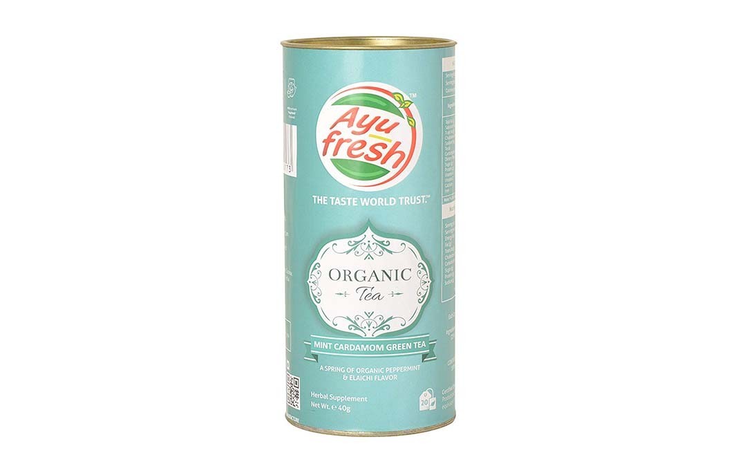 Ayu Fresh Organic Mint Cardamom Green Tea   Container  40 grams